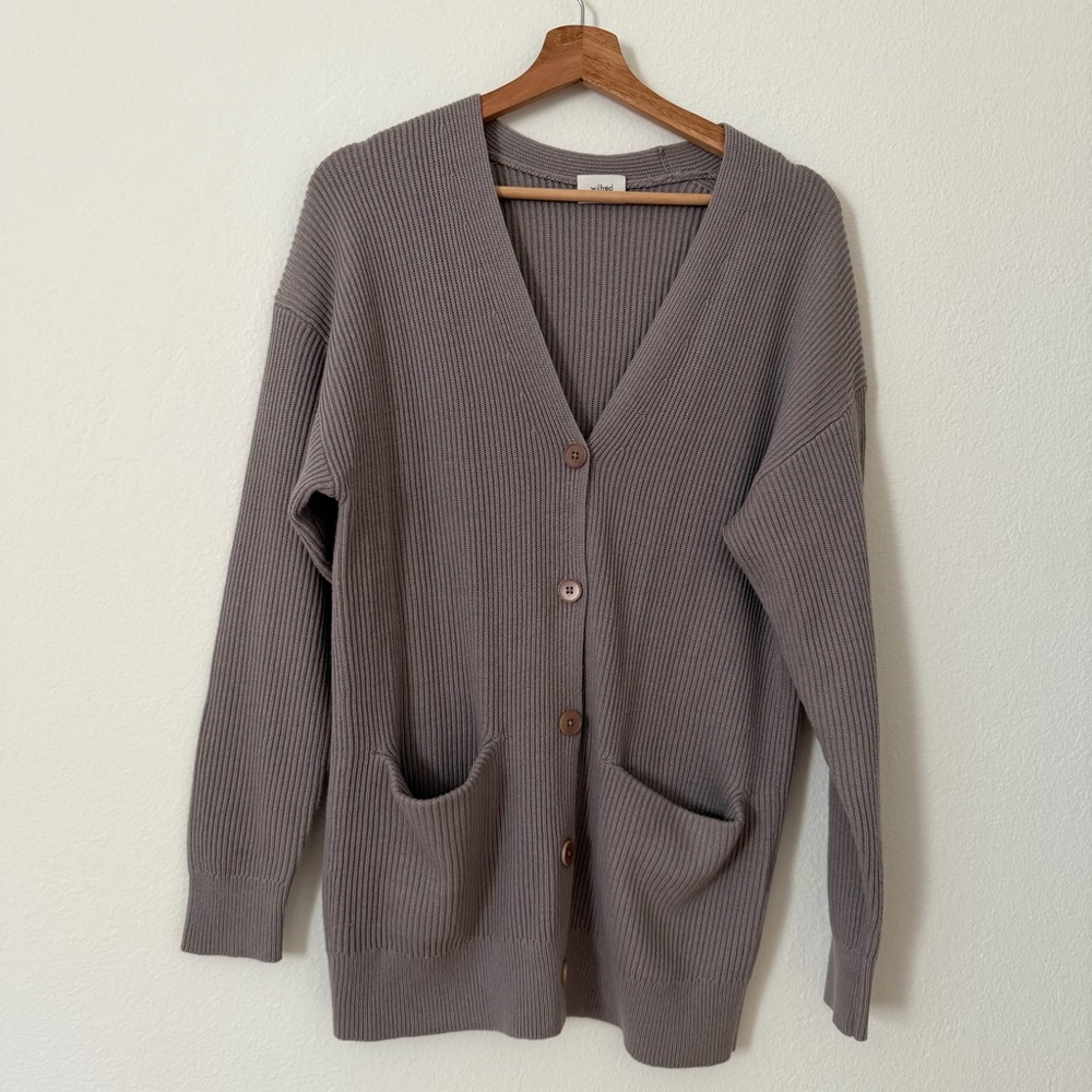 Aritzia Wilfred Ascona Merino Wool Cotton Knit Cardigan Gray Size XS Oversized